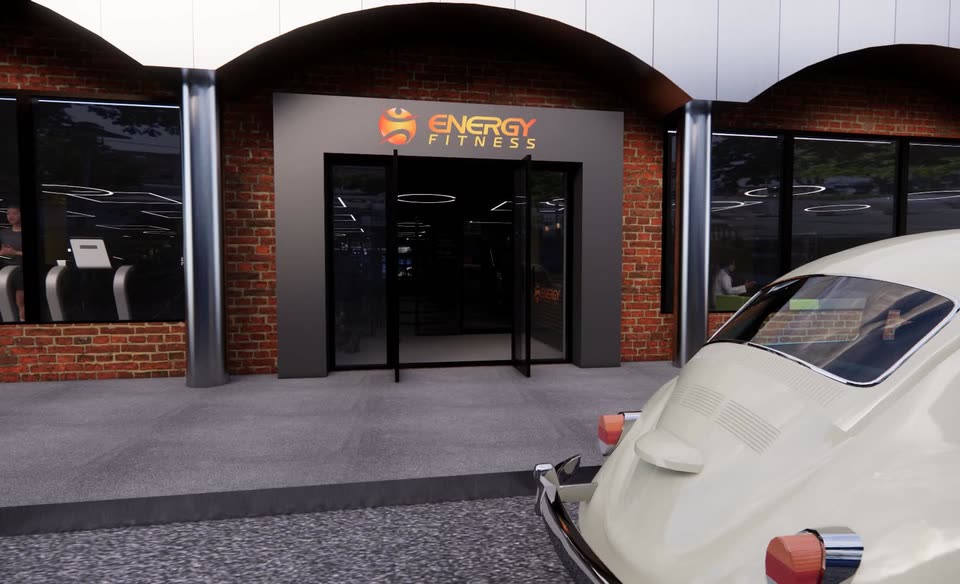 3D-tegning av inngangen til ENERGY Fitness Horten