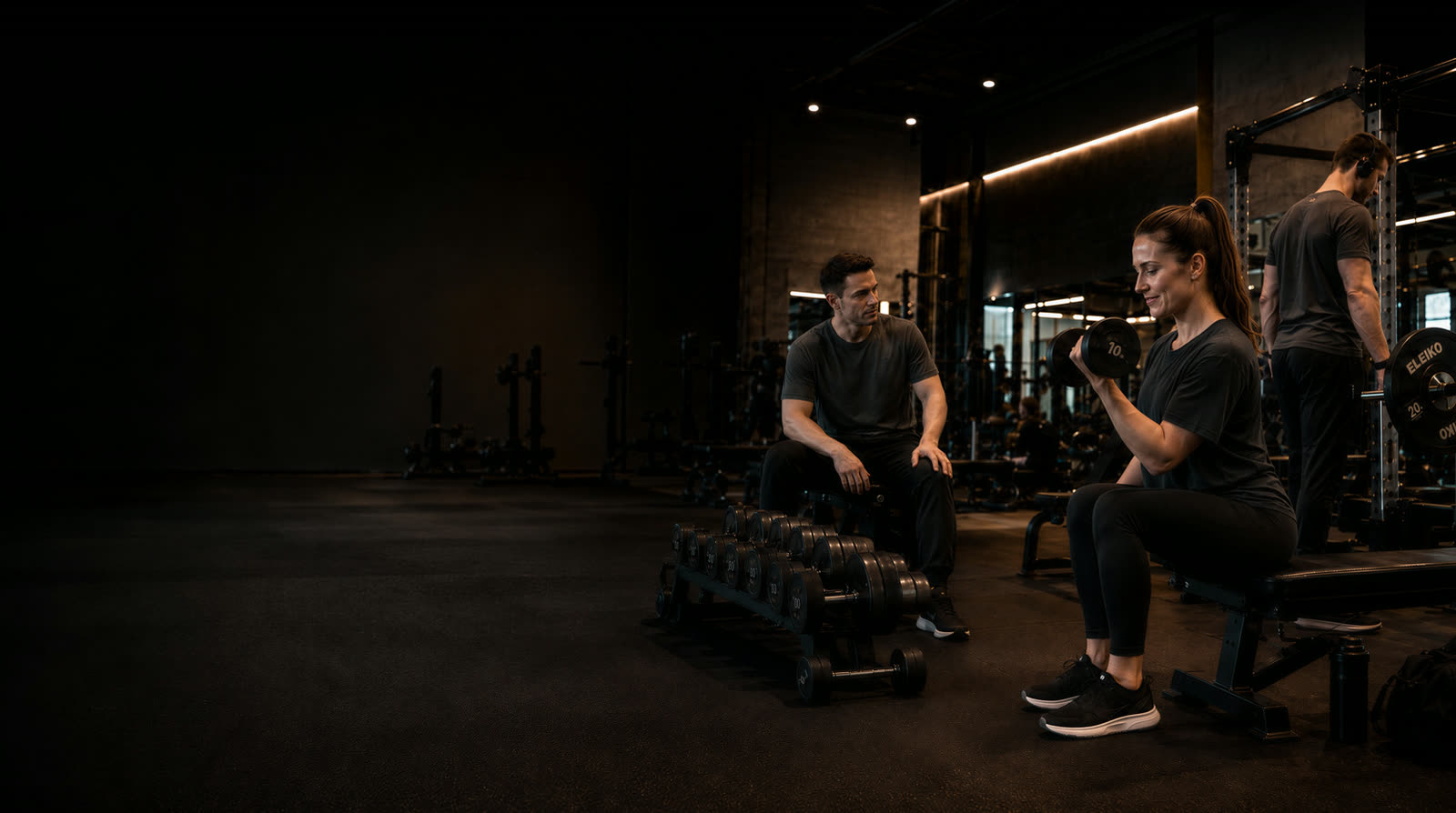 To som trener med manualer i treningsrommet hos ENERGY Fitness